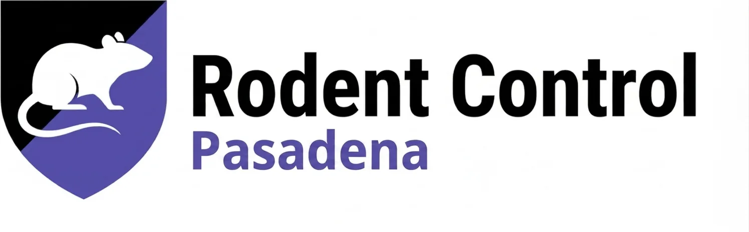 Rodent Control Pasadena wordmark in amber lettering above a rule