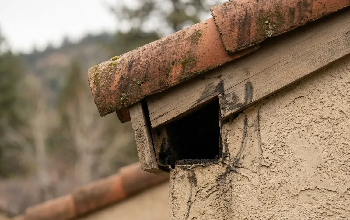 Gap beneath the lowest course of roof tiles