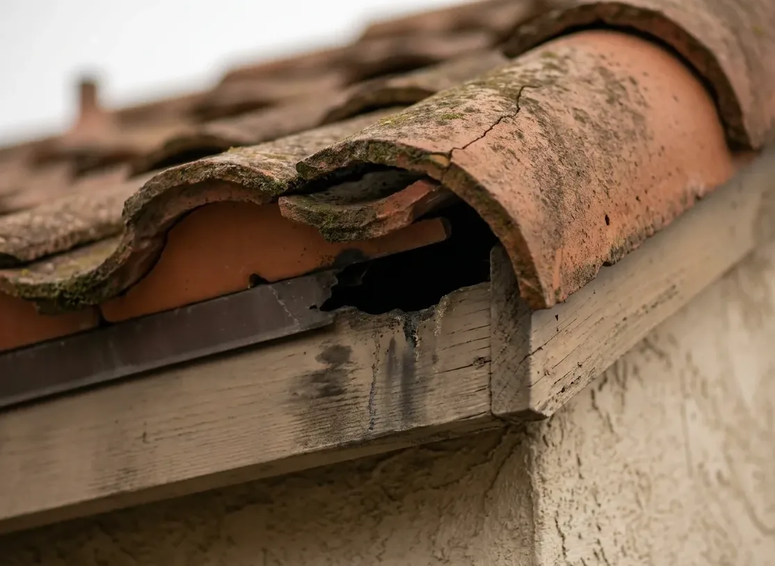 Roofline gap with greasy rub marks above the gutter