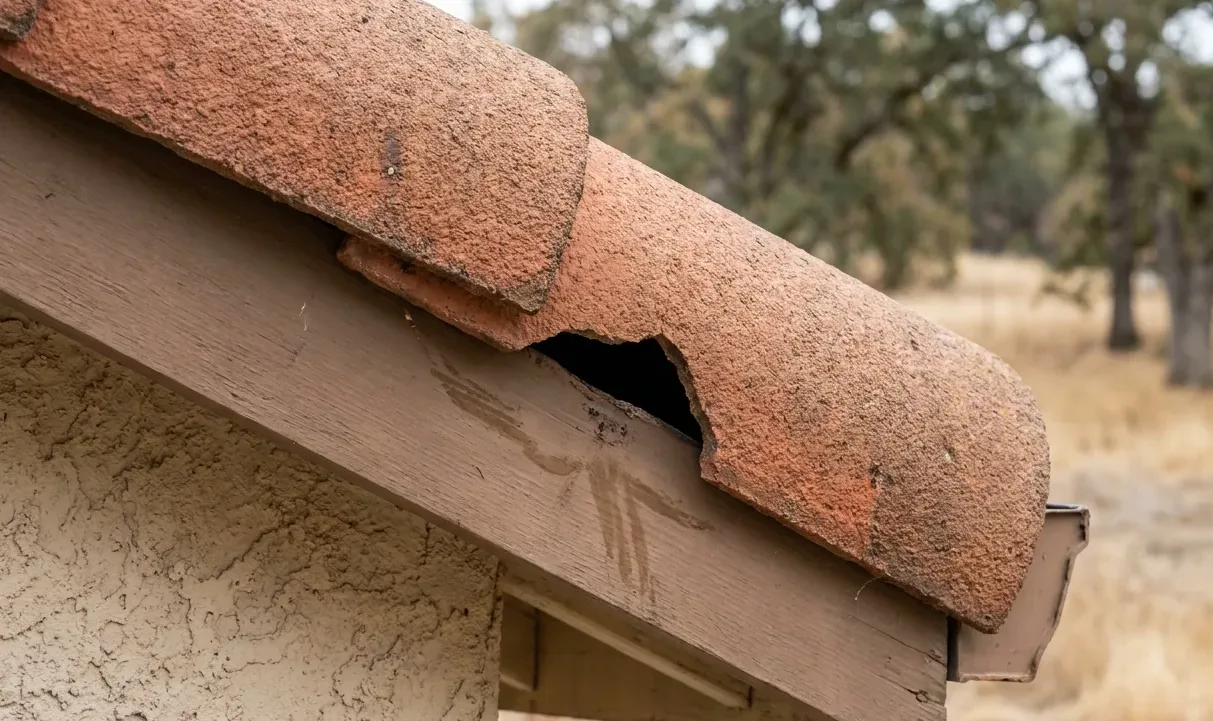 Opening beneath a single terracotta roof tile